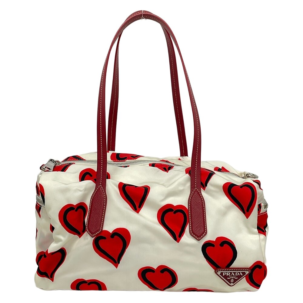 Prada Shoulder Bag White Red Black Nylon Leather